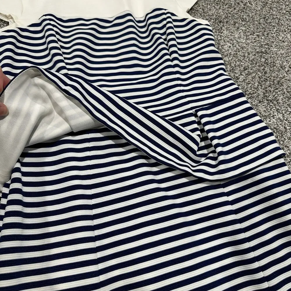 Ivy & Blu Striped Ponte Knit Peplum Dress, Navy Blue White, Size 100 - Picture 12 of 13